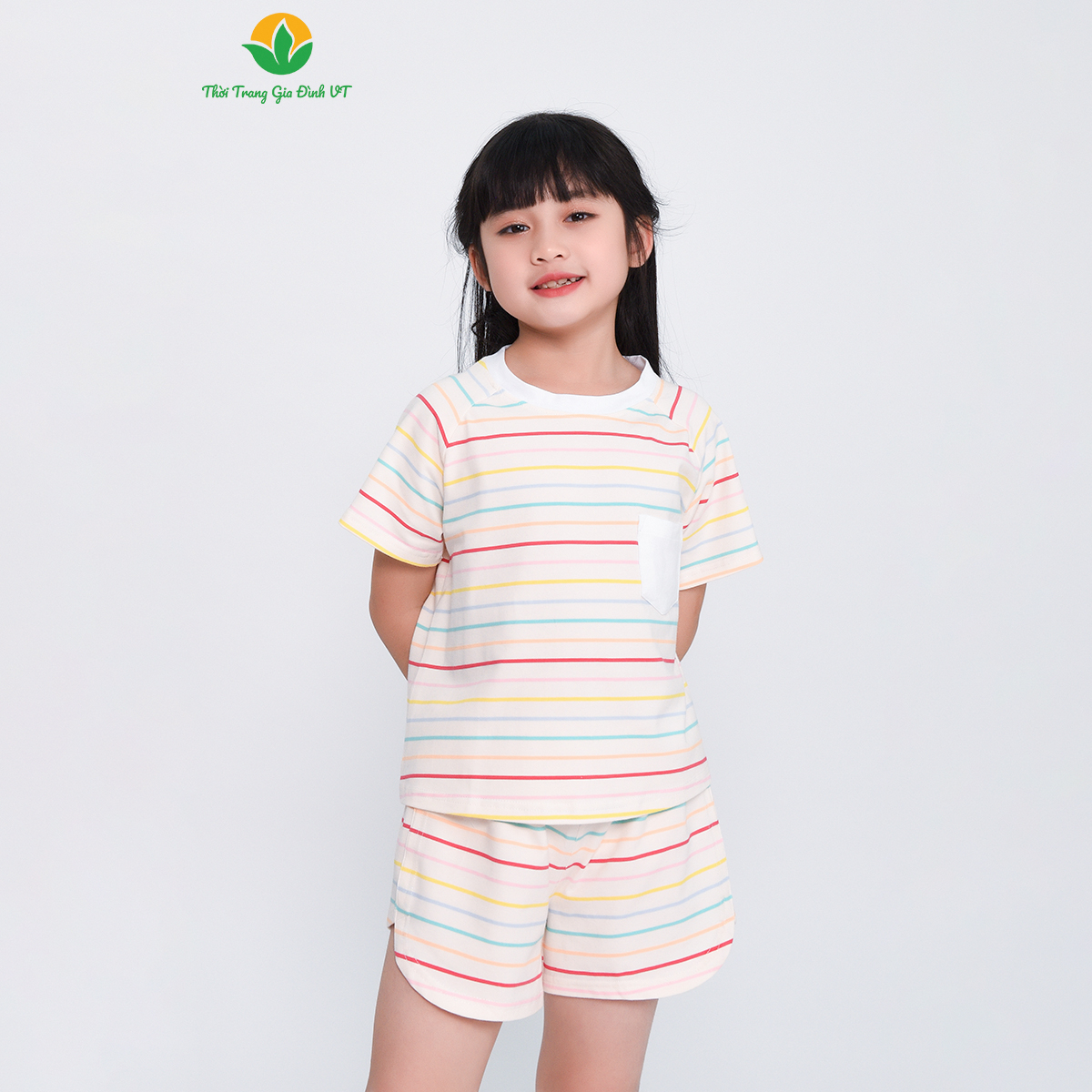 Bộ mặc nhà bé gái mùa hè thời trang gia đình Việt Thắng, quần đùi, áo cộc tay, chất thun Cotton - B63.2304