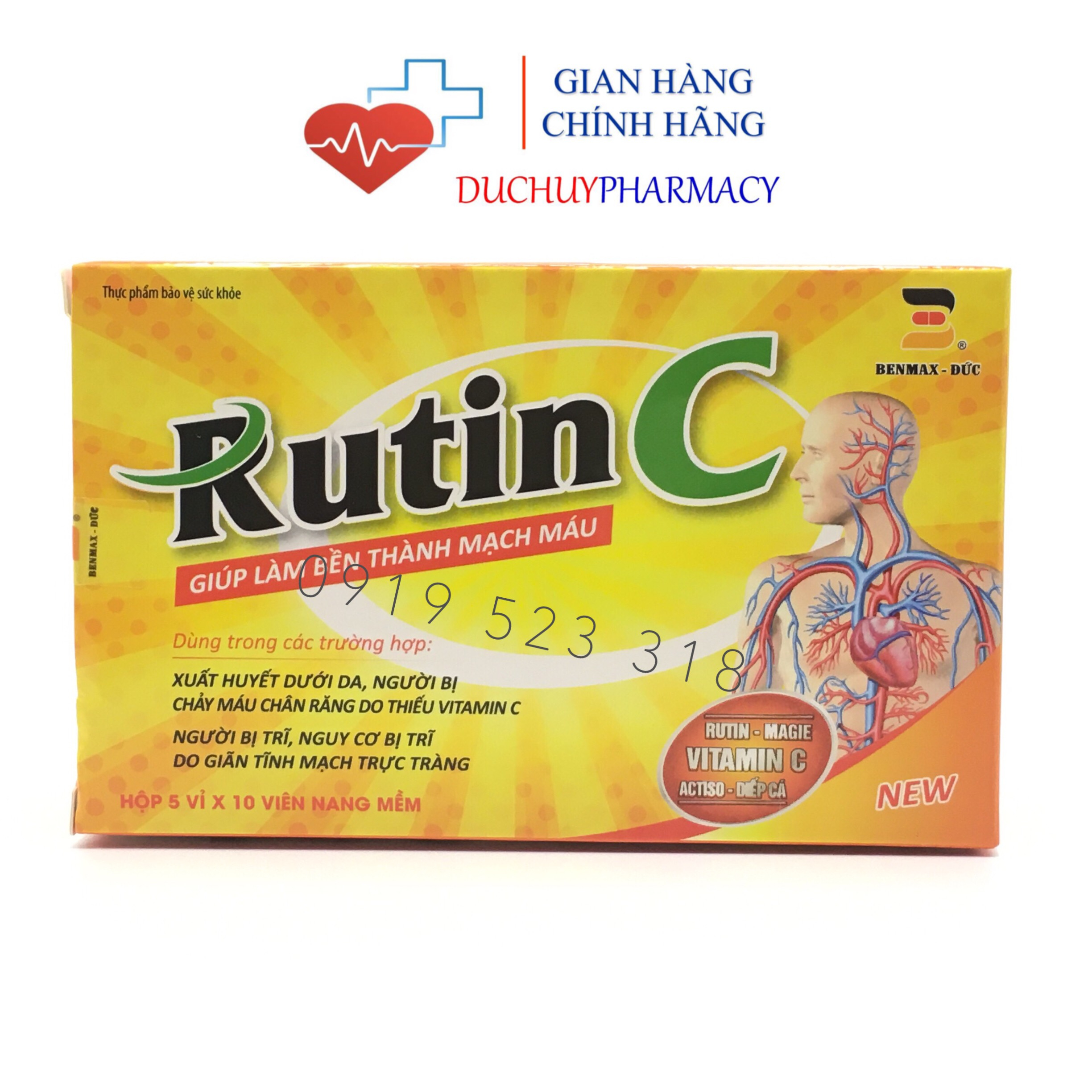 Viên uống Rutin C Benmax - Bổ sung vitamin C, hỗ trợ làm bền thành mạch máu, giảm suy giãn tĩnh mạch
