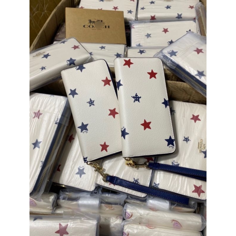 VÍ COACH Long Zip Around Wallet With American Star Print