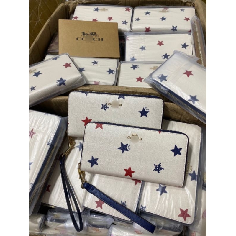 VÍ COACH Long Zip Around Wallet With American Star Print