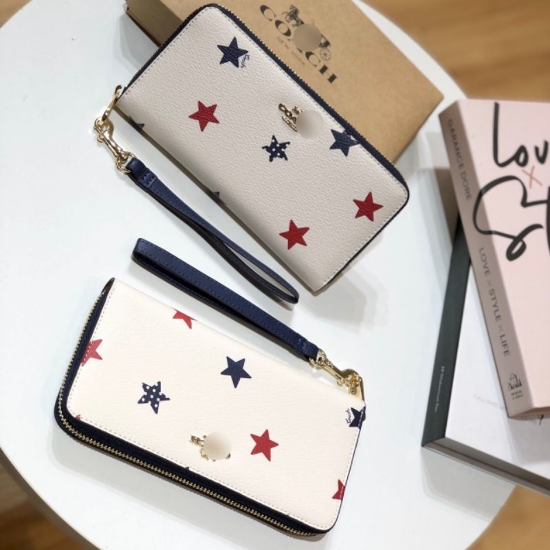 VÍ COACH Long Zip Around Wallet With American Star Print