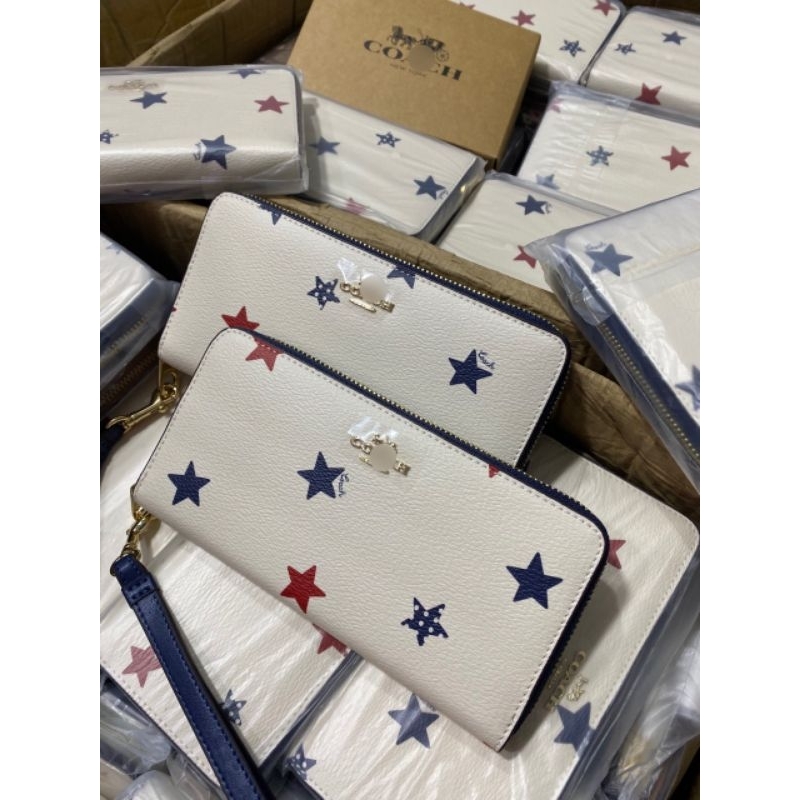 VÍ COACH Long Zip Around Wallet With American Star Print