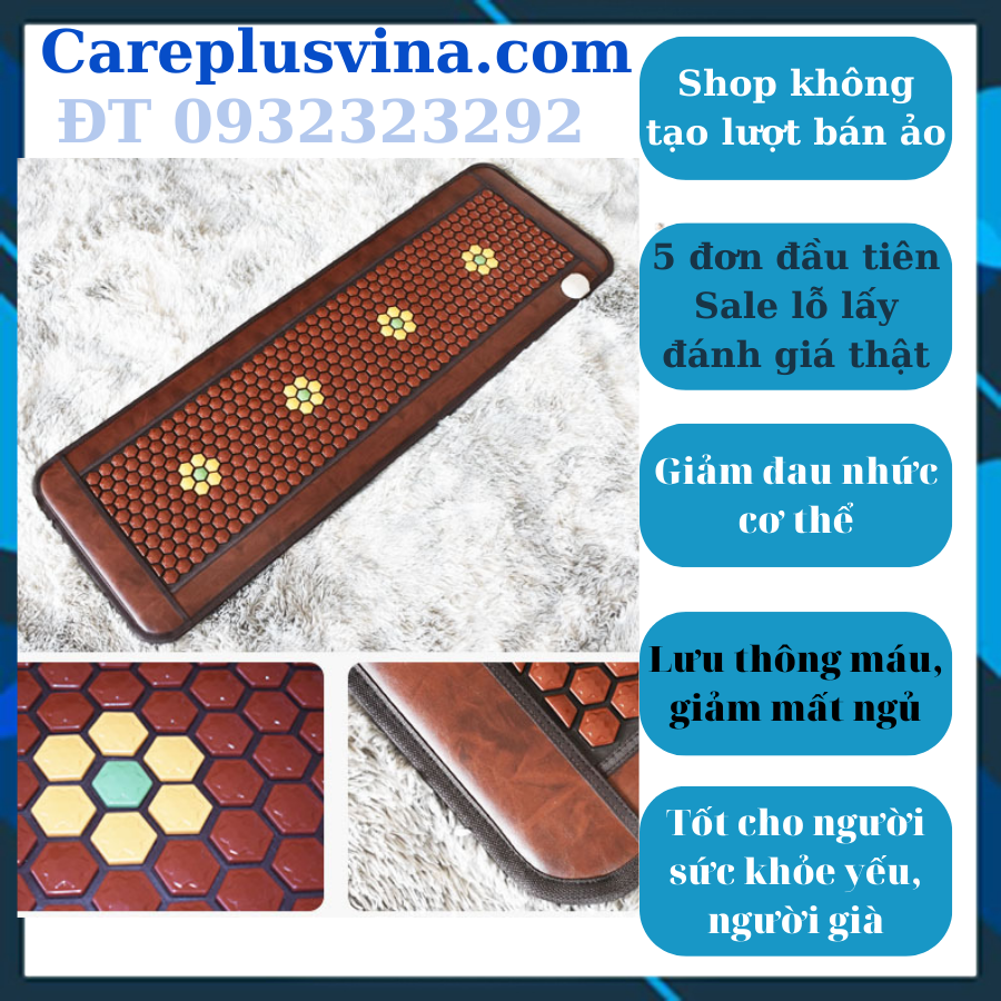 Thảm nhiệt đá nóng đá tourmanium giảm đau lưng, xương khớp, thải độc tố, tăng cường trao đổi chất cơ thể kt50x150cm
