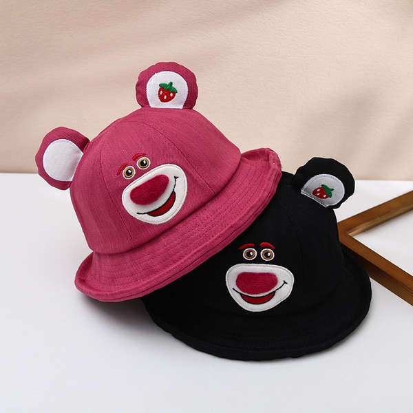 Nón Gấu Dâu Lotso Họa Tiết Dâu Tây, Nón Vải Cotton Tai Bèo, Mũ Vải Cho Bé Yêu Chống Nắng Dễ Thương, Siêu Xinh, Đáng Yêu