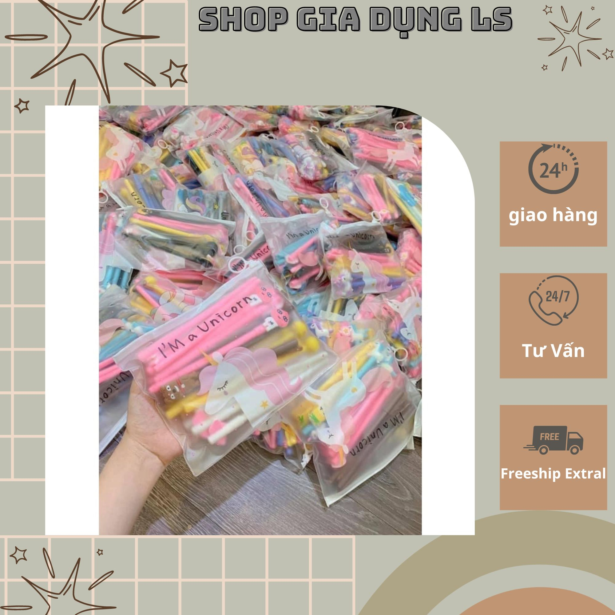 bút bi bút viêt dạng nước hình thú đáng yêu tặng kèm túi zip set 20 chiếc