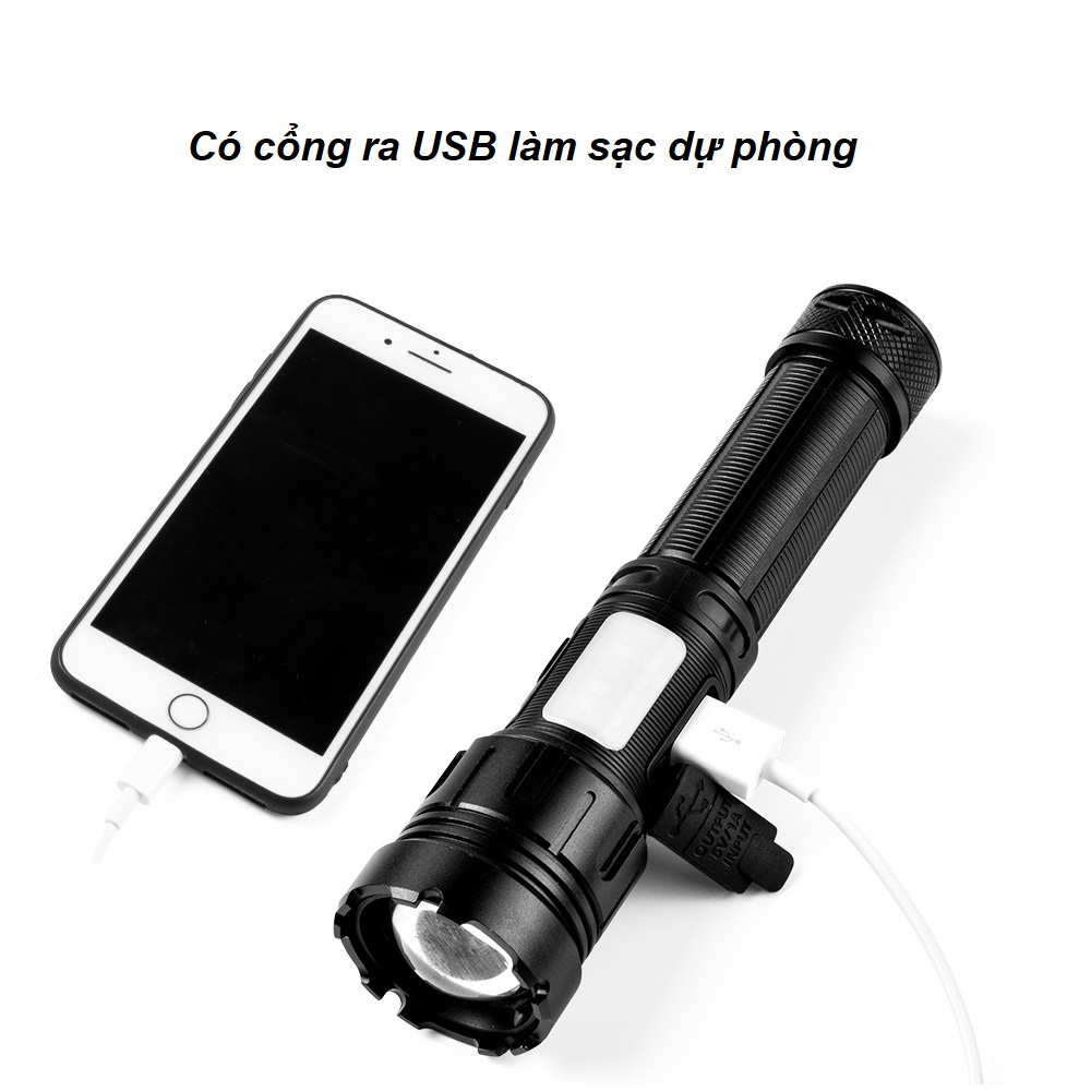 Đèn pin siêu sáng chip led laser tâm tròn cho ánh sáng gom, sử dụng pin 18650, MÃ 13