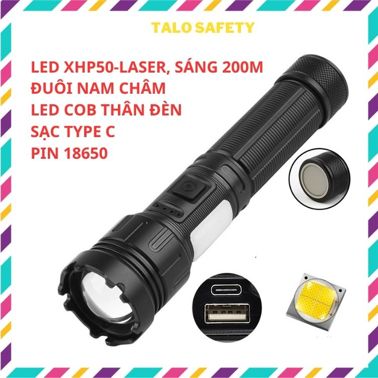 Đèn pin siêu sáng chip led laser tâm tròn cho ánh sáng gom, sử dụng pin 18650, MÃ 13