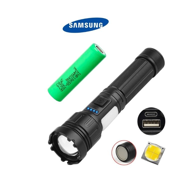Đèn pin siêu sáng chip led laser tâm tròn cho ánh sáng gom, sử dụng pin 18650, MÃ 13