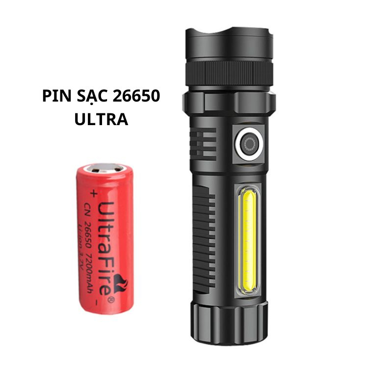 Đèn pin chip led XHP70 mã 01 siêu sáng cầm tay dùng pin26650 sạc typeC