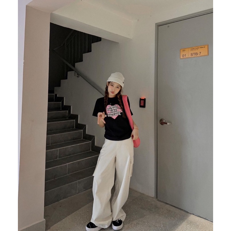 ♥️ SET ÁO THUN IN KÈM QUẦN SUÔNG CULOTTES NÂU  ♥️