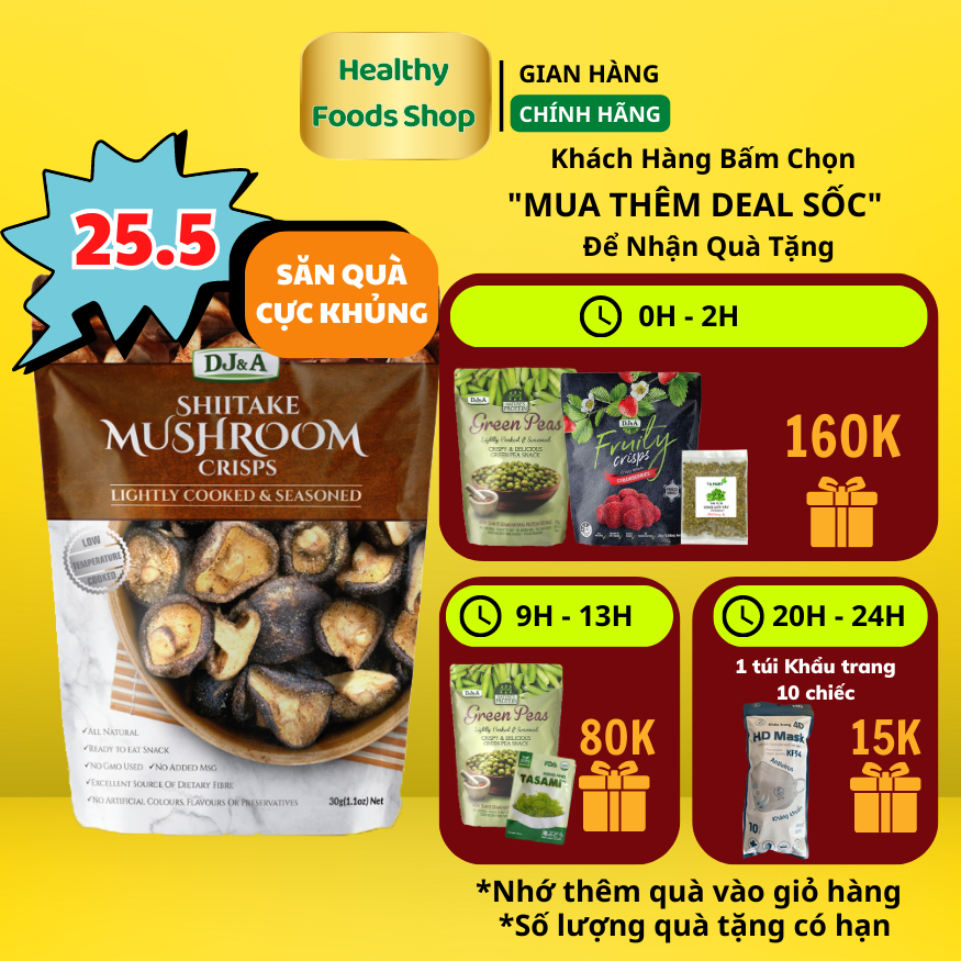 Nấm Hương Sấy Giòn DJ&A Úc - Snack ăn vặt, giảm cân, KETO - DJ&A skitake mushroom crisps