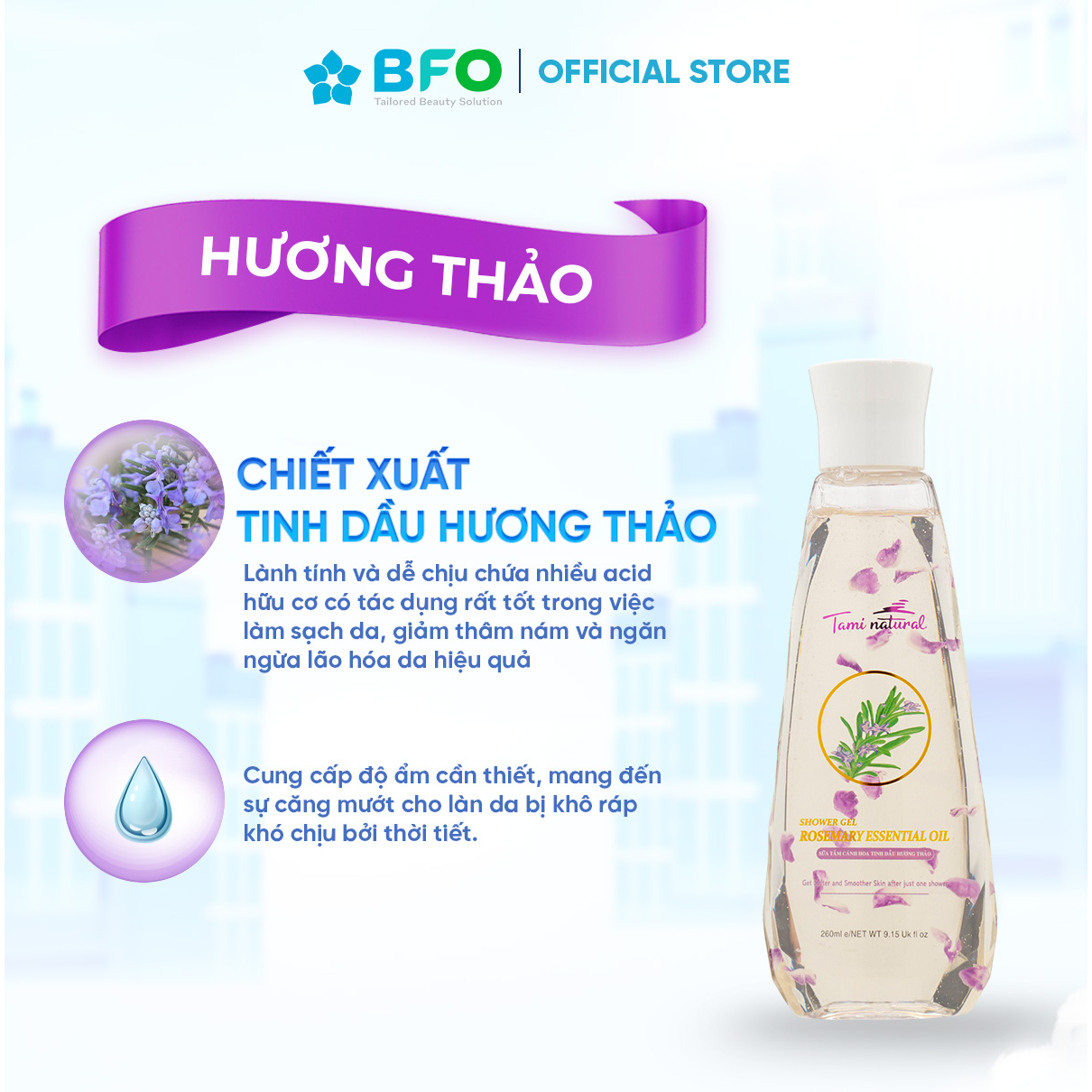 Sữa Tắm Dưỡng Trắng Da Cánh Hoa Tinh Dầu Hương Thảo Tami Natural Dung Tích 260ml/600ml