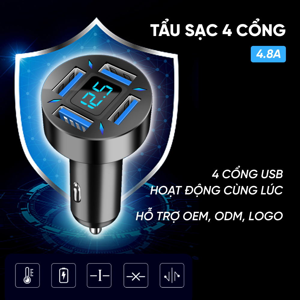 Tẩu Sạc Ô Tô Sạc Nhanh Quick Charge 66W 3.0 Có 4 Cổng Sạc Đèn Led cục sạc nhanh trên ô tô xe máy cho xiaom iphon samsung | BigBuy360 - bigbuy360.vn