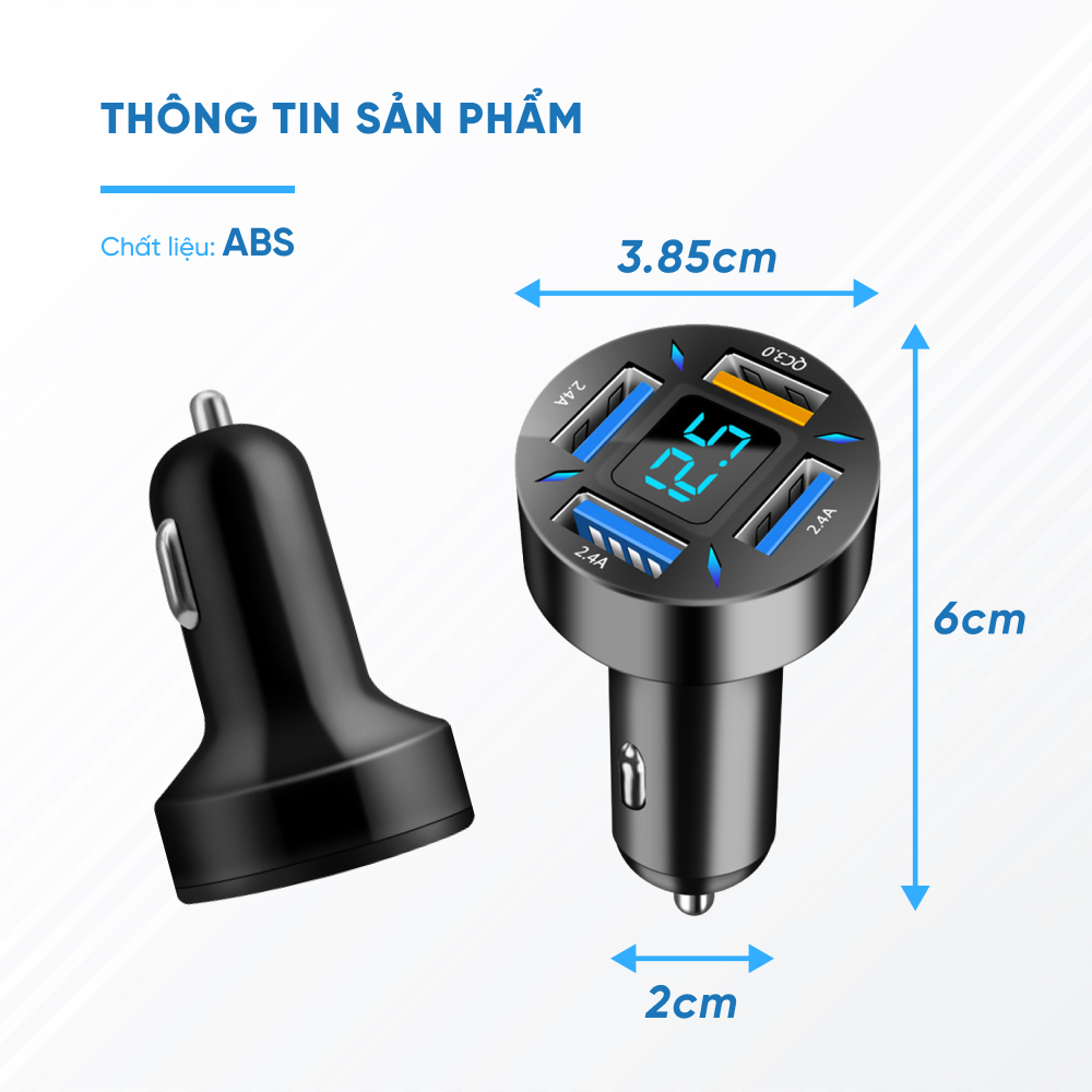 Tẩu Sạc Ô Tô Sạc Nhanh Quick Charge 66W 3.0 Có 4 Cổng Sạc Đèn Led cục sạc nhanh trên ô tô xe máy cho xiaom iphon samsung | BigBuy360 - bigbuy360.vn