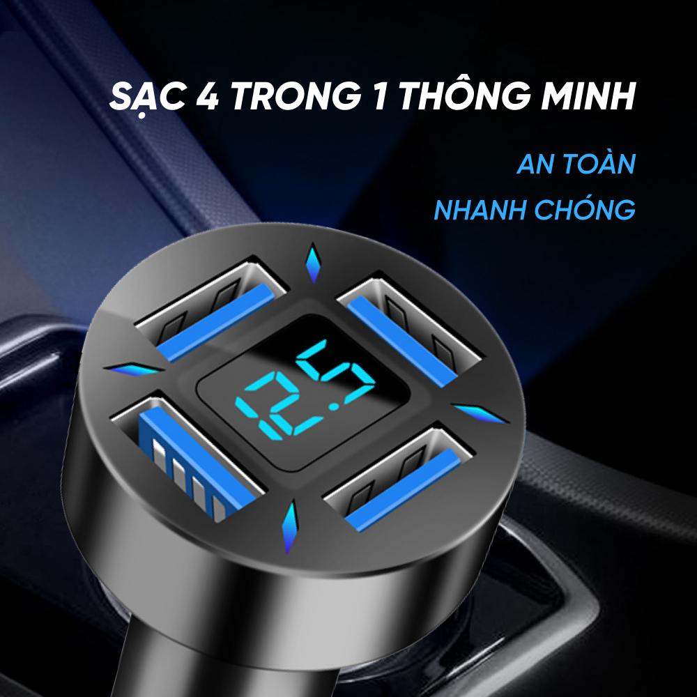 Tẩu Sạc Ô Tô Sạc Nhanh Quick Charge 66W 3.0 Có 4 Cổng Sạc Đèn Led cục sạc nhanh trên ô tô xe máy cho xiaom iphon samsung | BigBuy360 - bigbuy360.vn