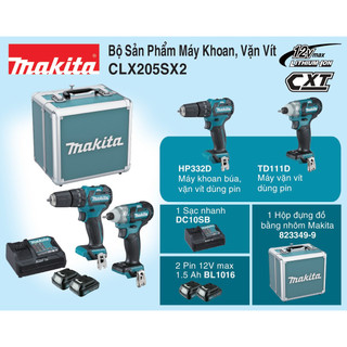 Bộ máy khoan, vặn vít dùng pin makita 12v clx205sx2