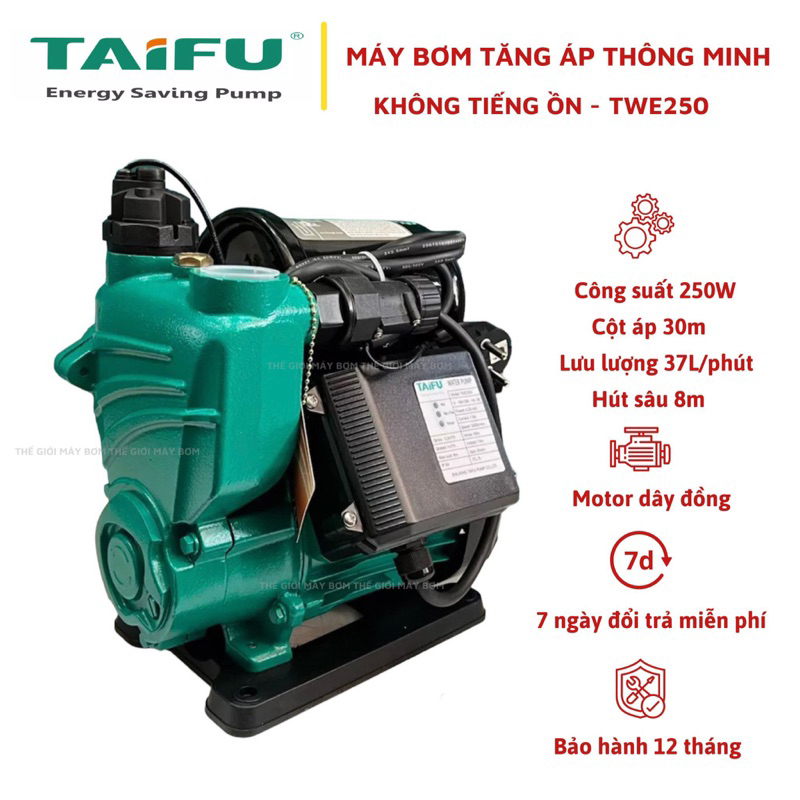 Bơm tăng áp điện tử 250W chống cạn, chống cháy, không ồn, tự động thông minh thế hệ mới TAIFU TWE250 - Bảo hành 1 năm
