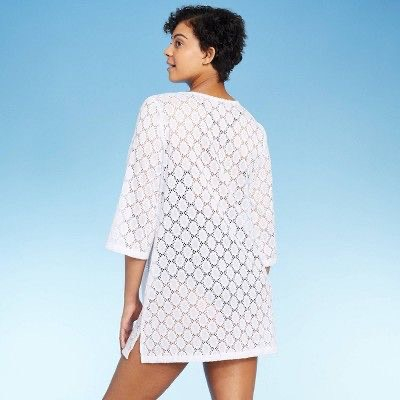 Áo choàng mặc ngoài bộ biniki cover up tay lỡ ren trắng K0na xuất khẩu