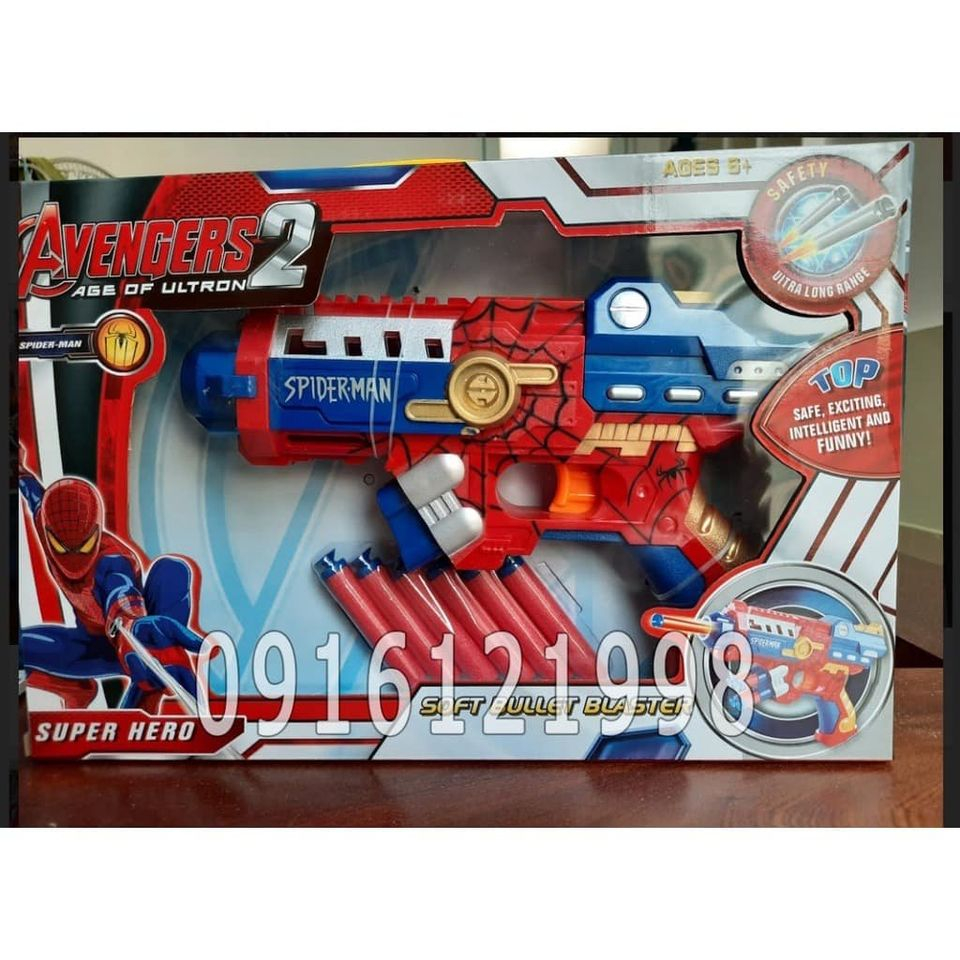 Đồ Chơi Blaster Avengers Dính Xốp Dùng Cơ Vận Động Ngoài Trời Kiểu Nerf Spiderman Captain America Ironman Hulk CHIP&SU
