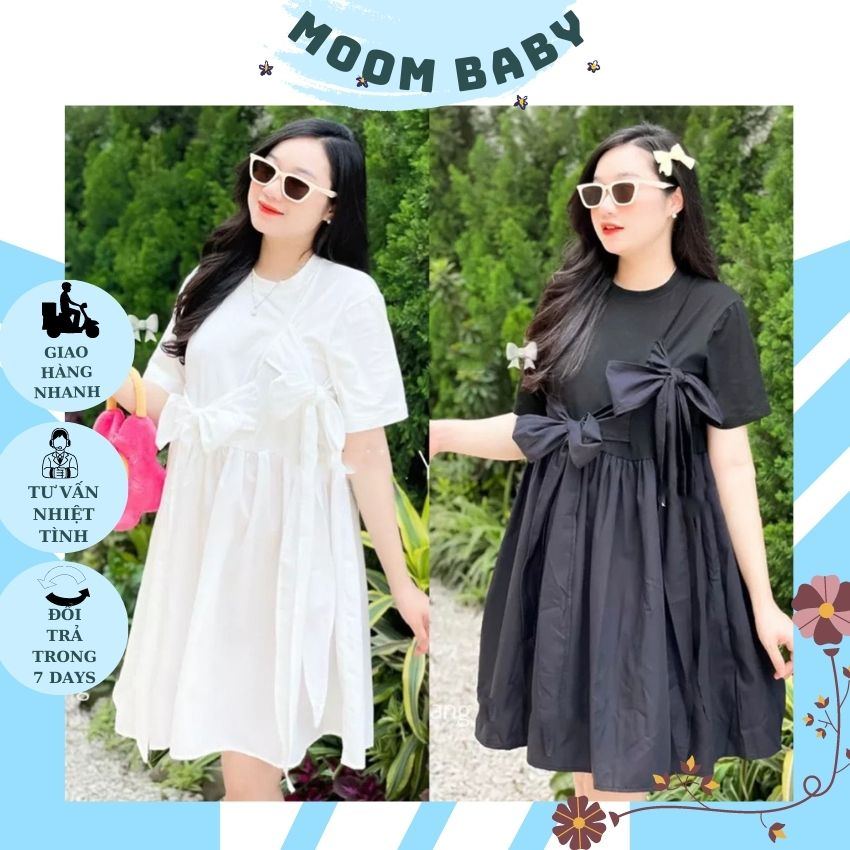 VÁY BẦU BABYDOL BUỘC NƠ TIỂU THƯ XINH XẮN- ĐẦM BẦU MÙA HÈ CHÂT COTTON PHA THÔ ĐIỆU ĐÀ