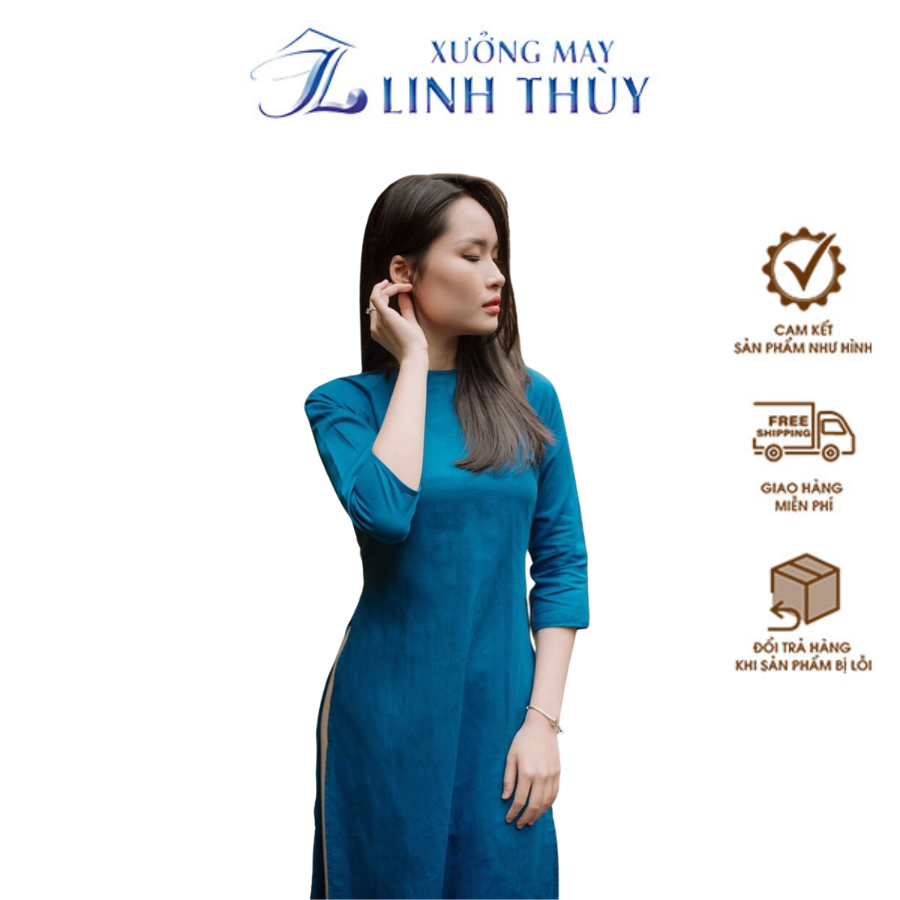 Áo Dài Cách Tân Nữ Xanh Lam Navy ByXưởng May Linh Thùy Dáng Suông Xưa May Sẵn Áo Dài Lụa Xuông Bầu Dự Tiệc Lễ Tết Đẹp