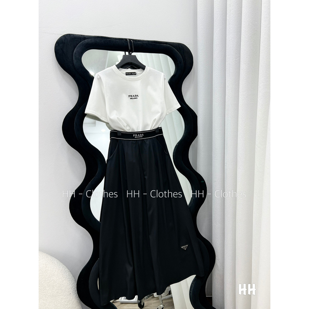 Set Bộ Đồ Nữ Áo Phông Áo Thun Nữ Chân Váy Suông Dáng Dài Cotton Freesize Mẫu INPRADACVDAI. TP62