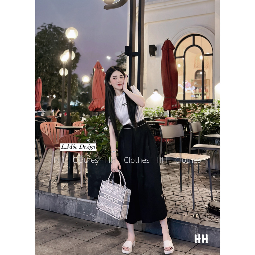 Set Bộ Đồ Nữ Áo Phông Áo Thun Nữ Chân Váy Suông Dáng Dài Cotton Freesize Mẫu INPRADACVDAI. TP62