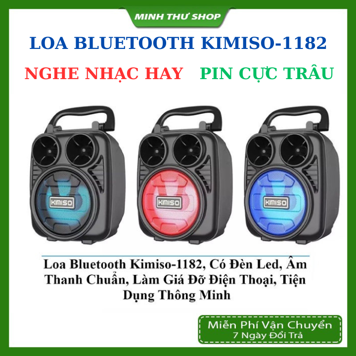 Loa Bluetooth Không Dây Kimiso KM-1182 Mini,Có Đèn Led, Nghe Nhạc Hay Âm Thanh Chất Lượng Hỗ Trợ Cắm Thẻ Nhớ Và USB
