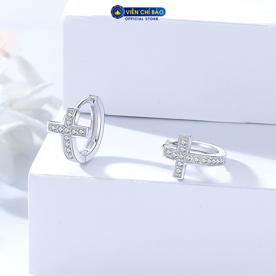 Bông tai unisex thập tự đính đá (1 chiếc) chất liệu bạc 925 thời trang phụ kiện trang sức Viễn Chí Bảo B100136-C