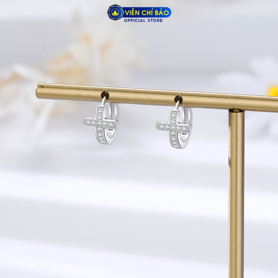 Bông tai unisex thập tự đính đá (1 chiếc) chất liệu bạc 925 thời trang phụ kiện trang sức Viễn Chí Bảo B100136-C