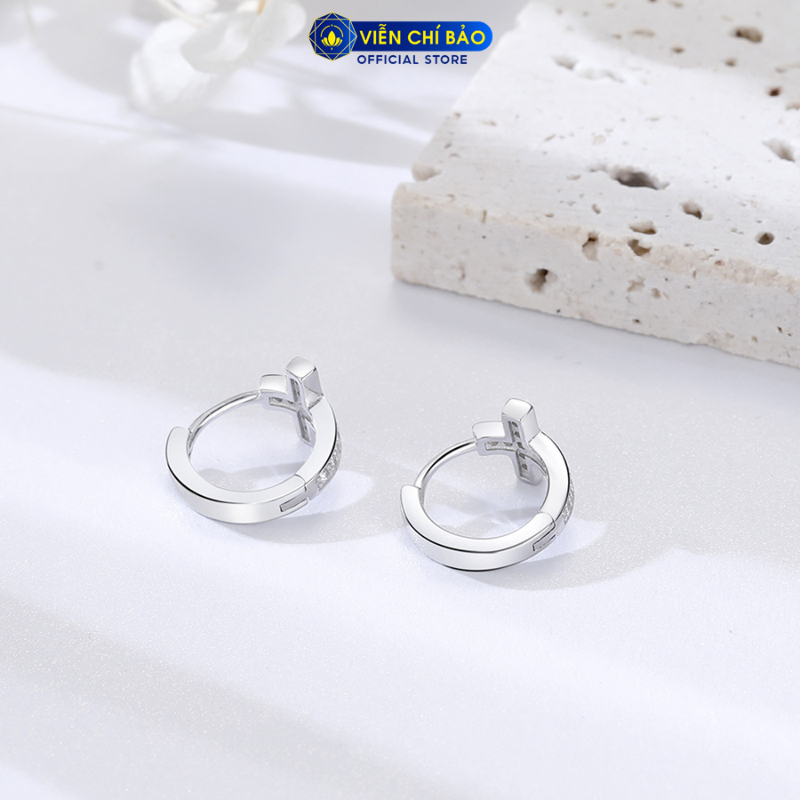 Bông tai unisex thập tự đính đá (1 chiếc) chất liệu bạc 925 thời trang phụ kiện trang sức Viễn Chí Bảo B100136-C