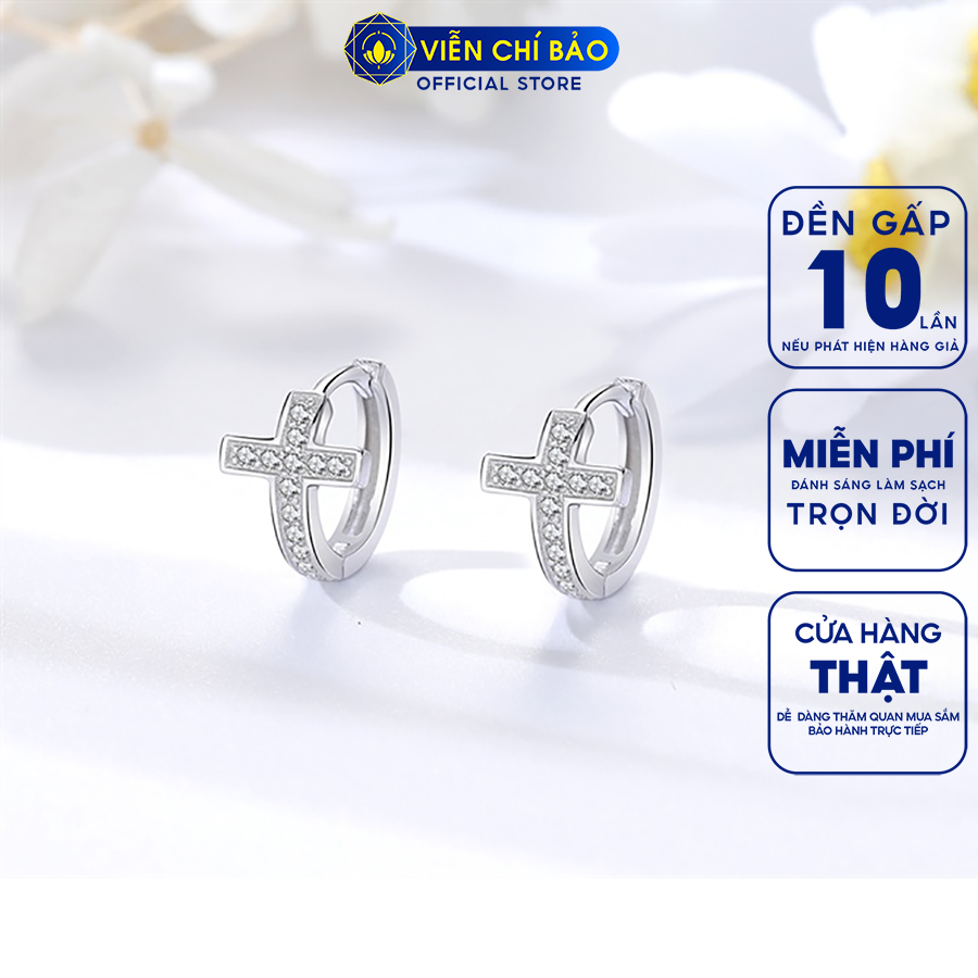 Bông tai unisex thập tự đính đá (1 chiếc) chất liệu bạc 925 thời trang phụ kiện trang sức Viễn Chí Bảo B100136-C
