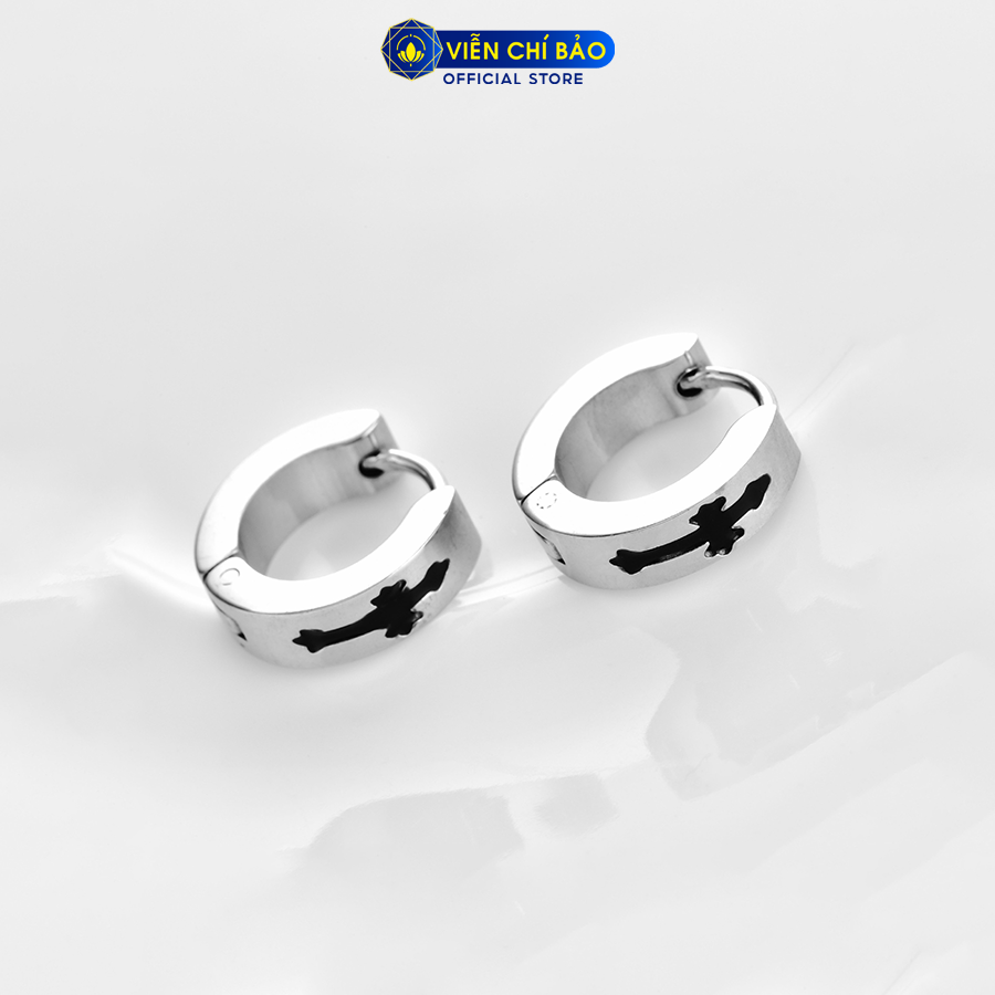 Bông tai bạc nam khắc thập giá (1 chiếc ) Chất liệu bạc 925 thời trang phụ kiện trang sức Viễn Chí Bảo B100140