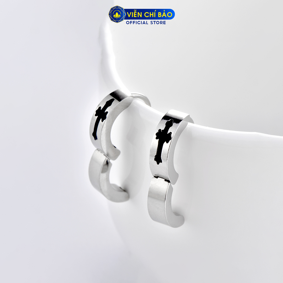 Bông tai bạc nam khắc thập giá (1 chiếc ) Chất liệu bạc 925 thời trang phụ kiện trang sức Viễn Chí Bảo B100140