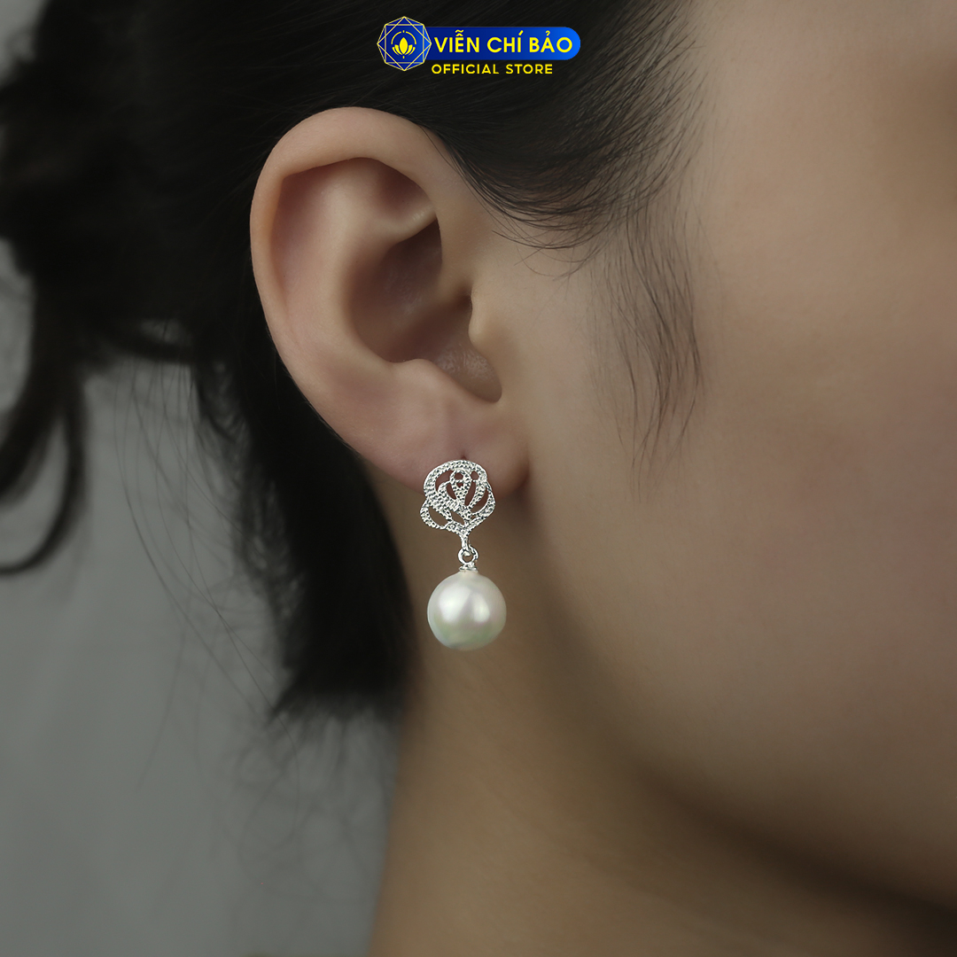 Bông tai bạc nữ hoa hồng chất liệu bạc 925 thời trang phụ kiện trang sức nữ thương hiệu Viễn Chí Bảo B400251