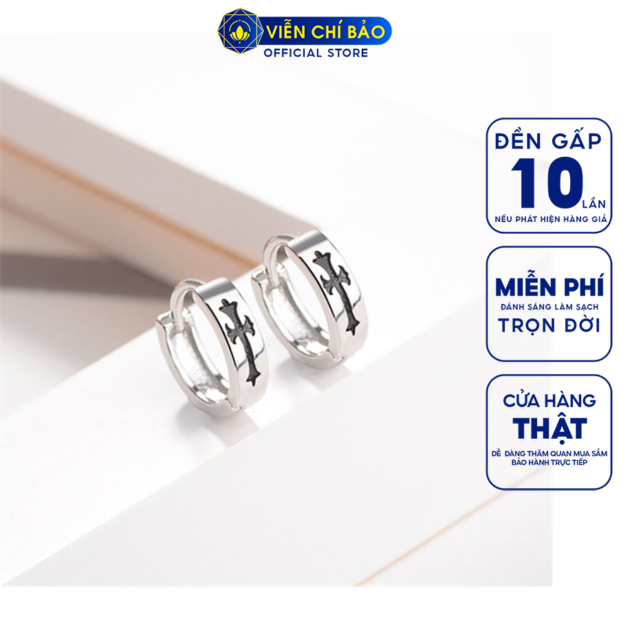 Bông tai bạc nam khắc thập giá (1 chiếc ) Chất liệu bạc 925 thời trang phụ kiện trang sức Viễn Chí Bảo B100140