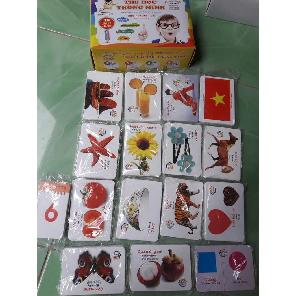 Bộ thẻ thông minh Flashcard Việt Hà 16 chủ đề song ngữ Việt Anh cho bé phương pháp Glenn Doman