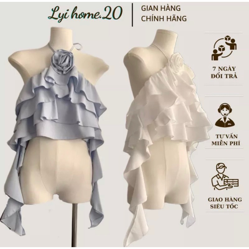 Áo kiểu nữ buộc dây tầng phối hoa Lyihome cực hot, chất kate mềm mịn form chuẩn đẹp