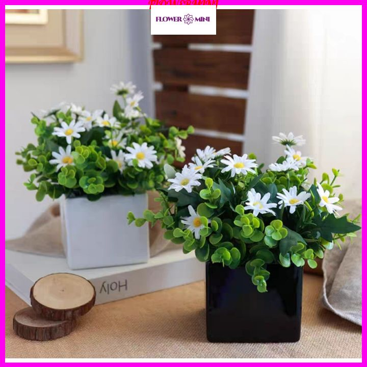 Chậu Cây Giả Kim Tiền Điểm Hoa Chuông, Hoa Cúc Họa Mi Trang Trí Bàn Học, Bàn Làm Việc, Kệ Tủ Phòng K