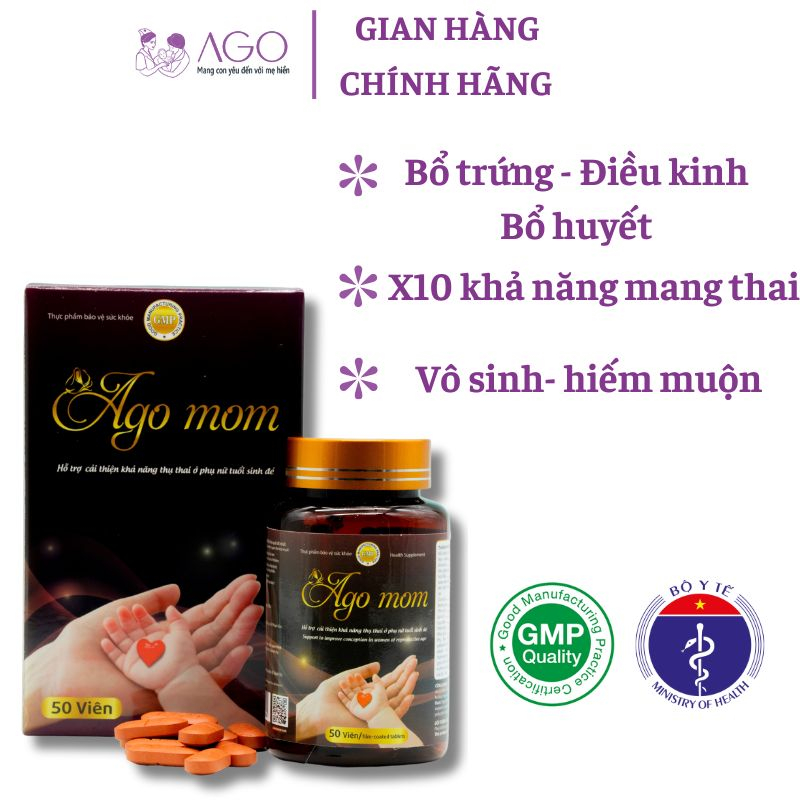 AGO MOM - bổ trứng, chống lưu sẩy, tăng khả năng thụ thai,giảm vô sinh hiếm muộn ở phụ nữ DÍNH BẦU sau 30 ngày (50 viên)