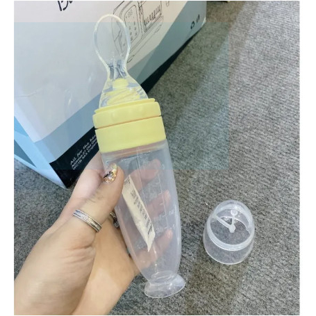 (Rẻ nhất Shopee) Bình Thìa Ăn Dặm Silicone Có Đế Có Vạch Chia, Bón Cháo, Đút Bột, Uống Sữa... Dung Tích 90ML
