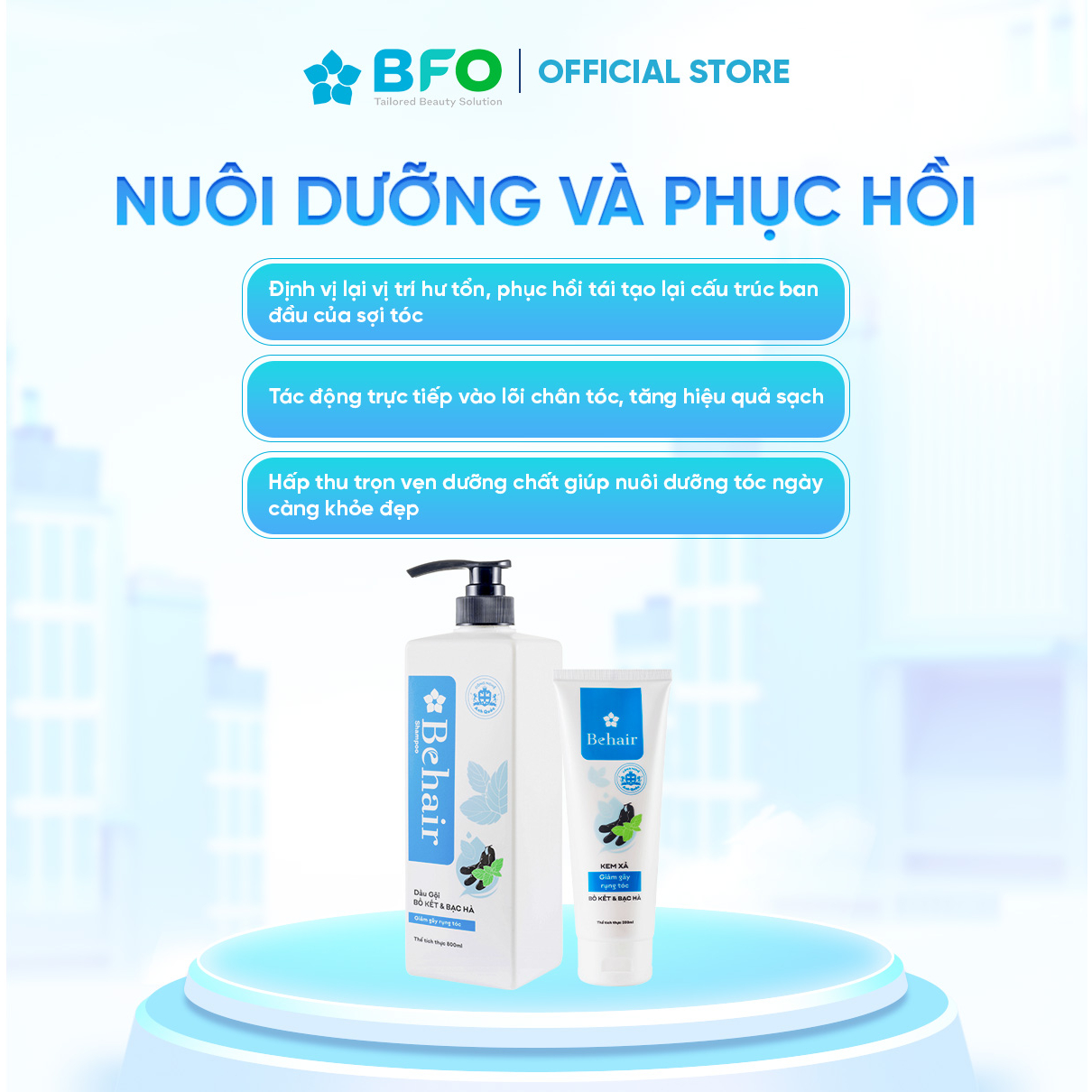 Dầu Gội Xả BFO Bồ Kết Và Bạc Hà Tinh Chất Từ Thiên Nhiên Phục Hồi Tóc Khô Xơ Dung Tích 800ml/ Dầu Xả 200ml