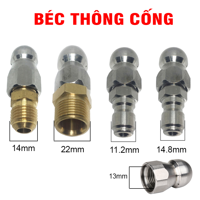 Béc phun thông tắc cống (Gắng máy xịt cao áp) - Bec phun inox ren 1/4 icnh : 1 trước 3 sau