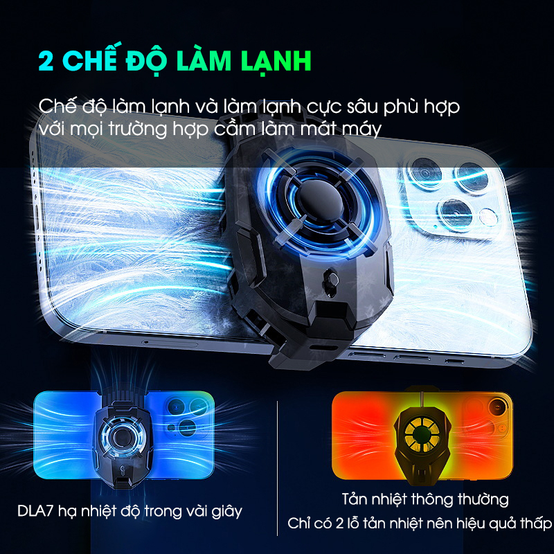 Quạt tản nhiệt sò lạnh điện thoại SIDOTECH DLA7 làm mát nhanh led gaming version 2023 chơi game không giật lag nóng máy