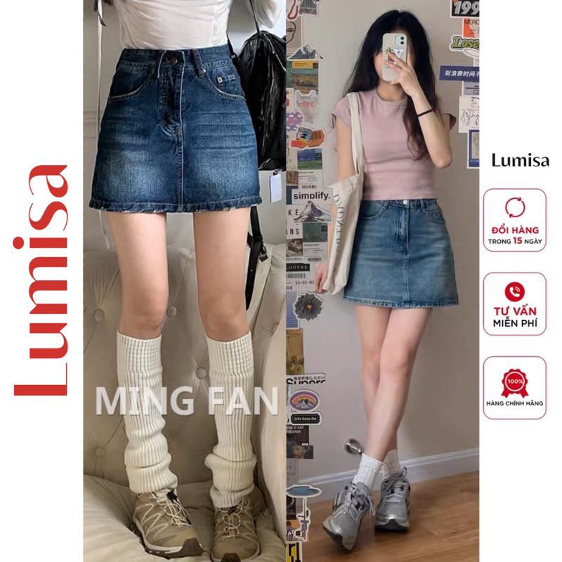 Chân váy chữ A lưng cạp cao vải cotton không giãn có loat quần trong lai cuốn đẹp Lumisa