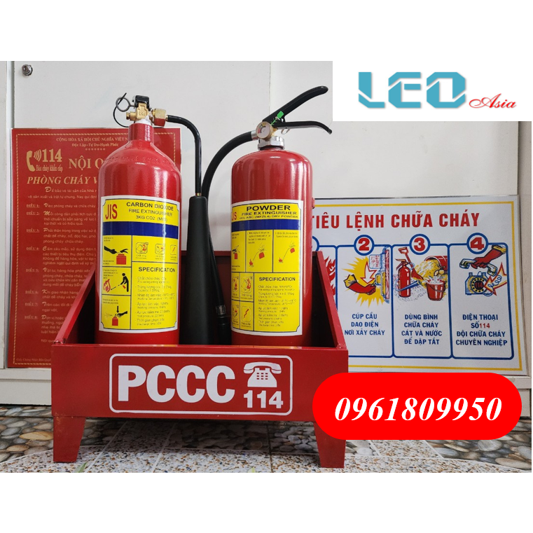 (Tặng nội quy tiêu lệnh)Combo bình khí Co2 3kg+bình bột MFZL4 4kg+kệ đựng bình đôi đúng chuẩn PCCC,bình cứu hỏa gia đình