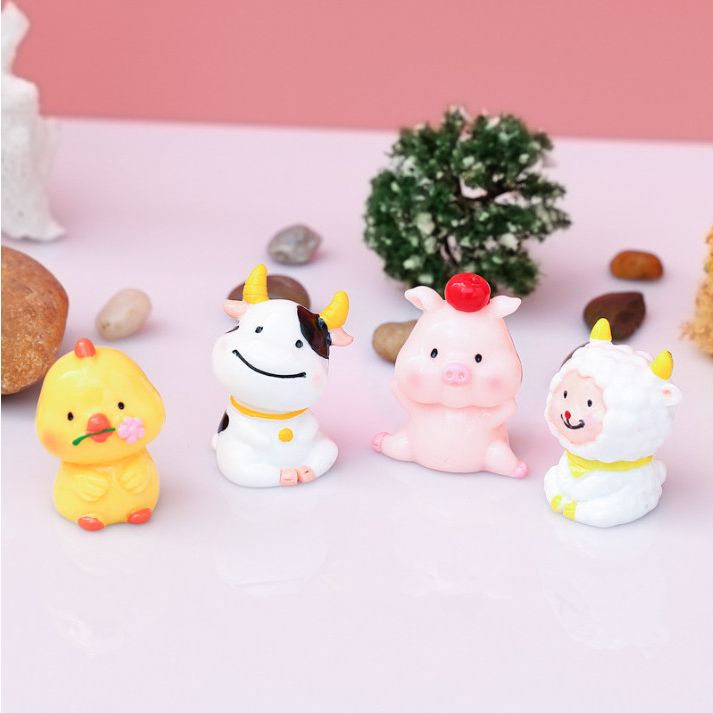 Phụ kiện trang trí tiểu cảnh terrarium mô hình 12 con giáp decor sen đá, chậu cây, bàn học, trang trí bánh kem