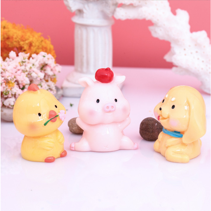 Phụ kiện trang trí tiểu cảnh terrarium mô hình 12 con giáp decor sen đá, chậu cây, bàn học, trang trí bánh kem