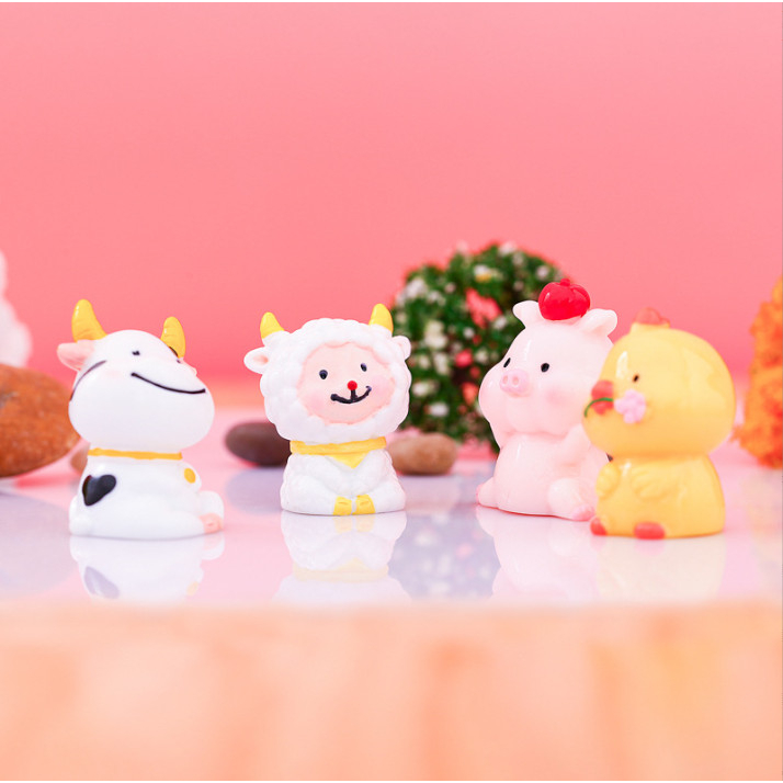 Phụ kiện trang trí tiểu cảnh terrarium mô hình 12 con giáp decor sen đá, chậu cây, bàn học, trang trí bánh kem