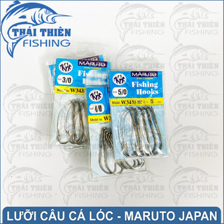 Lưỡi câu cá lóc chẽm mú maruto w3435 vỉ 5 cái thép trắng dùng móc mồi mềm, mồi sống câu lure